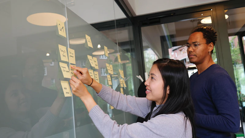 Sticky notes on glass panel